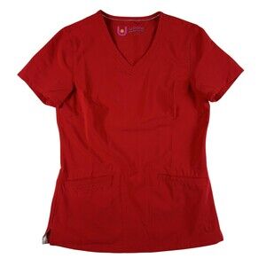 Urbane Performance Scrub Top Womens XSM Red V-Neck Stretch Workwear Pockets